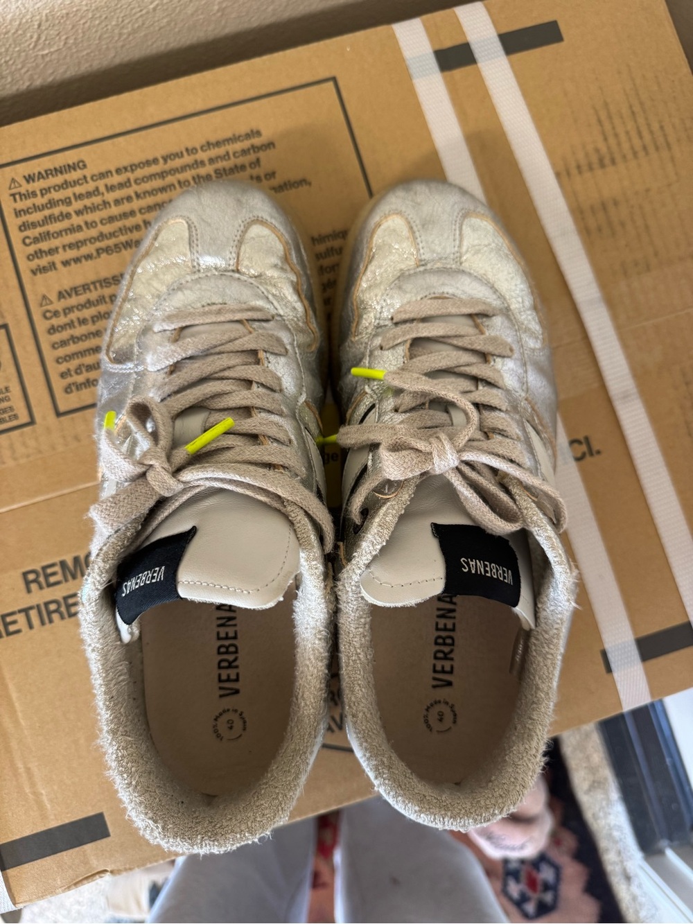 Silver Verbenas Leather Sneakers with gum soles